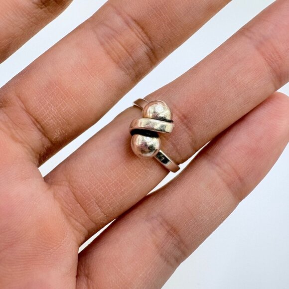 VTG Solid Sterling Silver 925 Wrapped Bead Design Bypass Ring Size 6.25 - Picture 5 of 8